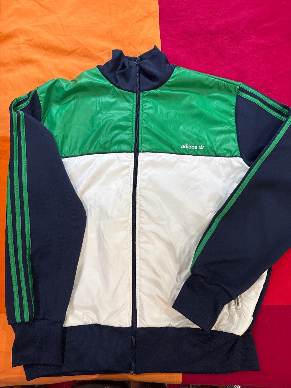 adidas Originals Trefoil Track Jacket Green White Navy Colorblock Full Zip